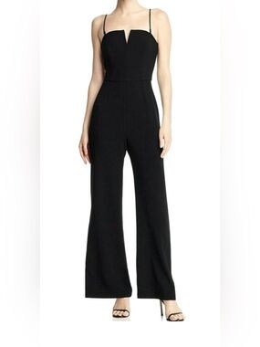 Wayf Black V-Notch Wide-Leg Spaghetti-Strap or Strapless Jumpsuit Med, Party